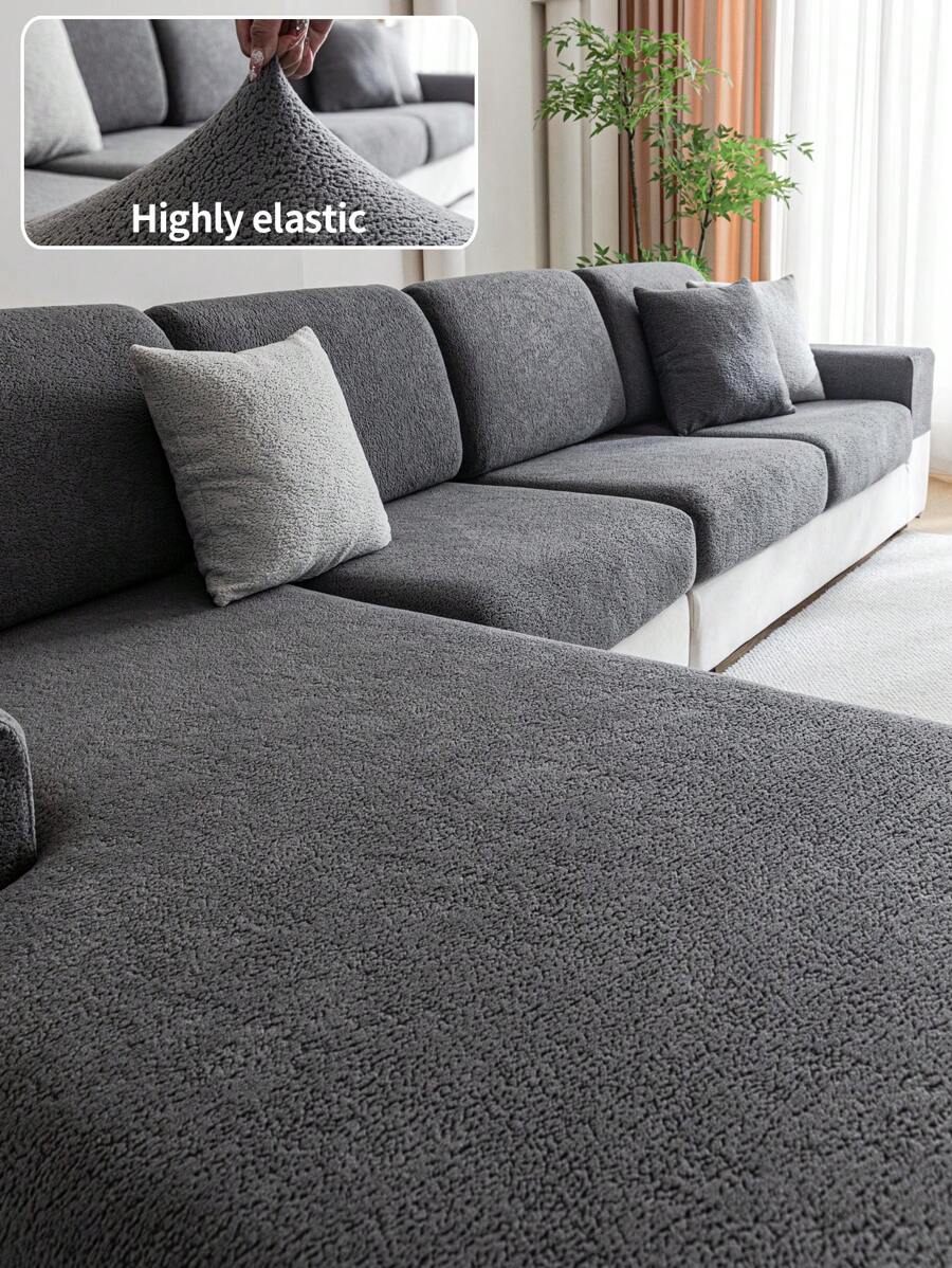 1pc All-Season Elastic Sofa Seat Cushion Cover, Simple & Modern Anti-Slip Sofa Slipcover, Living Room Sofa Protector Fit For L-Shaped And 1-2-3-4 Seat Sofa - Dark Grey - View 1