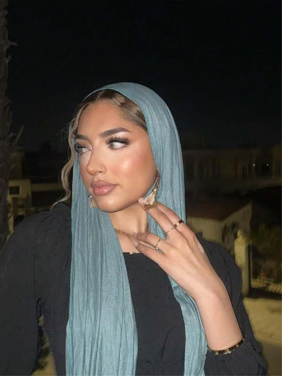 1 件柔软纯色针织头巾，纯色长款女士头巾 - 綠色 - 查看 1