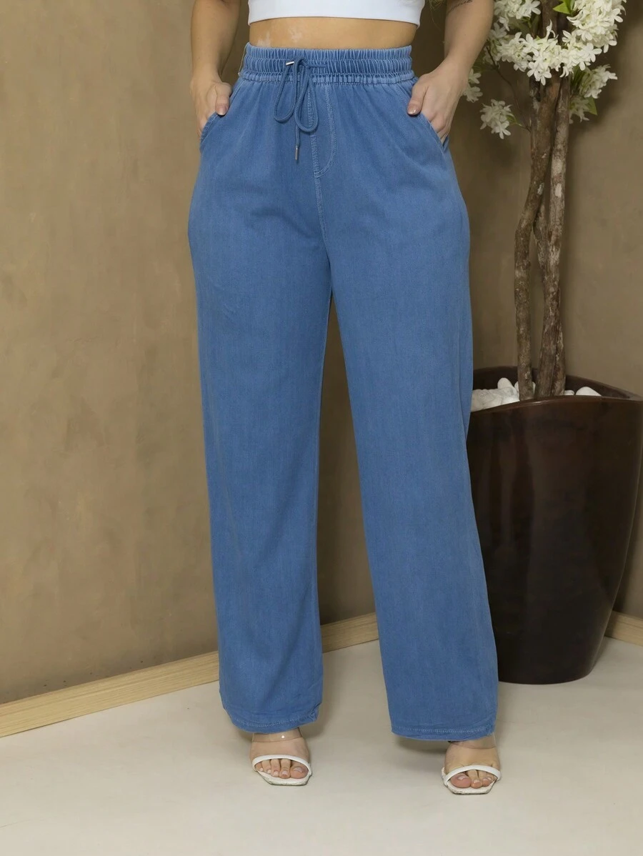 Soft Denim Palazzo Pants C3062 - 淺藍色 - 查看 1