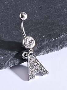 1 chiếc nhẫn rốn bằng thép không gỉ hình chữ cái tiếng Anh cổ điển thời trang đính đá Cubic Zirconia, nhẫn rốn phong cách đơn giản, trang sức xỏ khuyên cơ thể cho phụ nữ đeo hàng ngày - Bạc - Xem 33