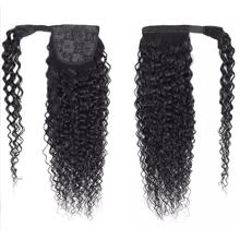 BINF Ponytail Human Hair Wrap Around Kinky Curly Brazilian Remy Hair Extensions For Women 8-26 Inches Clip Ins Natural Color Wrap Around Ponytail Hairpiece