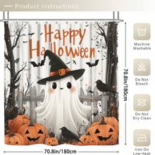 Set de 1 pieza/4 piezas de cortinas de ducha con fantasmas de Halloween, valla de calabaza, decoración de cuervos para el baño, cortina de ducha impermeable con murciélagos, alfombra de baño, tapa del inodoro, alfombra en forma de U antideslizante, regalo de Halloween, decoración de otoño para el hogar, incluye 12 ganchos para cortina de ducha, 70,8"X 70,8" Verano - Multicolor - Ver 6