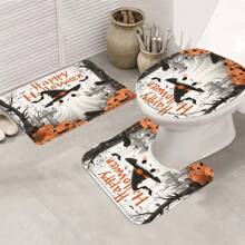 Set de 1 pieza/4 piezas de cortinas de ducha con fantasmas de Halloween, valla de calabaza, decoración de cuervos para el baño, cortina de ducha impermeable con murciélagos, alfombra de baño, tapa del inodoro, alfombra en forma de U antideslizante, regalo de Halloween, decoración de otoño para el hogar, incluye 12 ganchos para cortina de ducha, 70,8"X 70,8" Verano - Multicolor - Ver 4