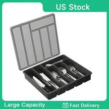 Silverware Organizer With Lid, Covered Utensil Tray For Kitchen Drawer And Countertop, Utensil Organizer For Kitchen Drawers, Plastic Cutlery And Flatware Storage Box For Spoons Forks Knives Holder Case, 6 Compartments, Cooking Utensil Tray Kitchen Spatula Tools And Gadgets Storage Divider ﻿ - Multicolor - View 2