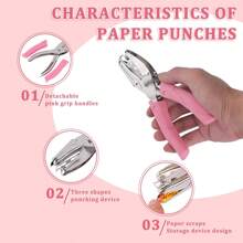1pc Metal Handheld Paper Punch Punchers With Soft Grip,Star Hole Punch,Hand Grip Type Labor-Saving Puncher, Heart Hole Punch,Holes For DIY Craft Tag 2025 Graduation Gift, For Wedding - Pink - View 6