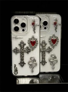 Junk Phone Case Apple Luxury Retro Gothic Cross Heart Flame Animal Snake Clear Phone Case Compatible With IPhone 16 15 14 13 12 11 Pro Max 14 15 Plus Transparent Shockproof Soft Back Cover - Trong sáng - Xem 5