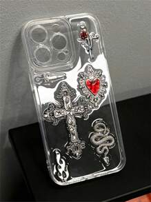 Junk Phone Case Apple Luxury Retro Gothic Cross Heart Flame Animal Snake Clear Phone Case Compatible With IPhone 16 15 14 13 12 11 Pro Max 14 15 Plus Transparent Shockproof Soft Back Cover - Trong sáng - Xem 7