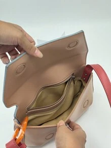 手扣颜色随机，几何缝线，新款时尚女包，百搭，简约小方形腋下包，小众设计，单肩包，晚宴信封包，手提包，非常适合晚宴，时尚街拍，日常出行 - 彩色 - 查看 11