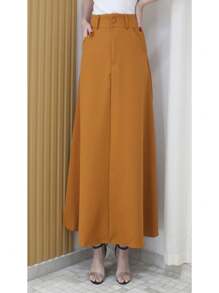 Saia Longa Feminina Alfaiataria Moda Evangélica Casual com bolso - CARAMELO - Visão 1