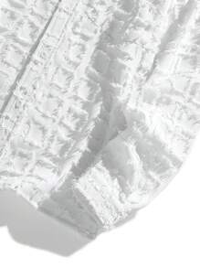 Men's Casual Loose Fuzzy Plaid Shirt, Spring/Summer, Fall, Long Sleeve Top - White - View 4