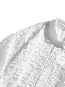 Men's Casual Loose Fuzzy Plaid Shirt, Spring/Summer, Fall, Long Sleeve Top - White - View 3