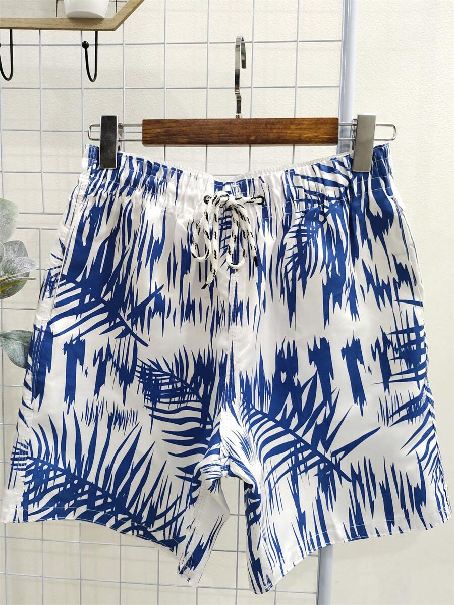 Men's Beach Shorts With Pockets And Elastic Waistband - 寶藍色 - 查看 1
