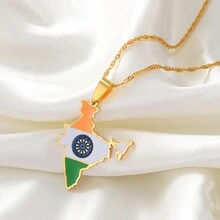 1pc India Map Flag Pendant Necklaces Silver Color / Gold Color  Jewelry - Multicolor - View 2