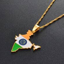 1pc India Map Flag Pendant Necklaces Silver Color / Gold Color  Jewelry - Multicolor - View 3