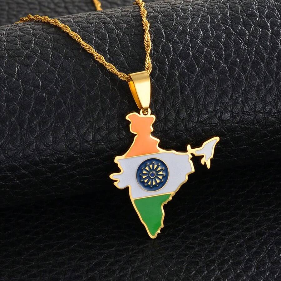 1pc India Map Flag Pendant Necklaces Silver Color / Gold Color  Jewelry - Multicolor - View 1
