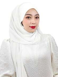 1 件女士纯色雪纺头巾，弹性设计，舒适的阿巴亚配饰和透气围巾，适合日常佩戴的女士面纱 - 鬆緊雪紡頭巾 - 查看 10