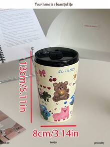 1 bình giữ nhiệt chân không 360ml họa tiết động vật dễ thương có nắp, thép không gỉ 304, bao gồm cốc cà phê, thiết kế hình trái tim, họa tiết gấu và chó, bình giữ nhiệt, bình nước đôi, vật dụng cần thiết cho mùa tựu trường. - Nhiều màu - Xem 9