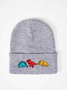 1pc Knitted Cap With Embroidered 3 Dinosaurs Design, Outdoor Warm Casual Winter Hat For Everyday Commute - Knitted Hat - View 9