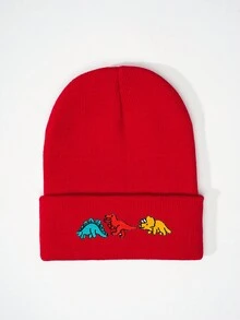 1pc Knitted Cap With Embroidered 3 Dinosaurs Design, Outdoor Warm Casual Winter Hat For Everyday Commute - Knitted Hat - View 5