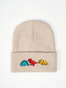 1pc Knitted Cap With Embroidered 3 Dinosaurs Design, Outdoor Warm Casual Winter Hat For Everyday Commute - Knitted Hat - View 8