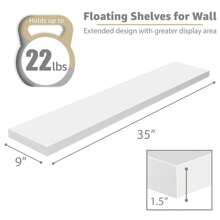 2 Pack (35"X9") Sorbus Long Floating Wall Shelves For Bedroom, Decor, Kitchen, Living Room - For Trophies, Frames, Bookshelf (White) - 白色 - 查看 4