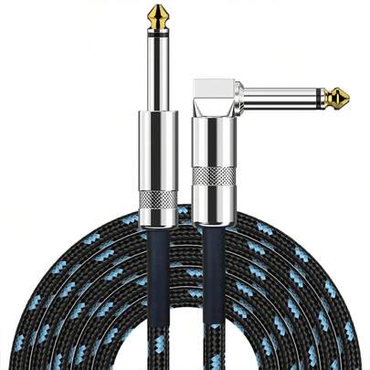 1 Dây cáp đàn guitar, 10 feet, Dây cáp nhạc cụ, Dây cáp đàn guitar điện, Dây khuếch đại đàn guitar, Phù hợp cho đàn bass, đàn guitar và bàn phím, Giắc cắm góc phải 1/4 inch, Đen và xanh lam, Kèn tuba đàn guitar, Miếng đệm đàn guitar, Phụ kiện đàn guitar.