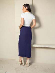 LONG SKIRT WITH SLIT IN THE FRONT - 藏蓝色 - 查看 5