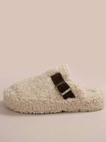 Women's Plush Slip-On Mules With Fluffy Lining, Casual Slip-On Slippers, New Autumn/Winter Padded Outdoor Mules,Furry Shoes - Apricot - View 2