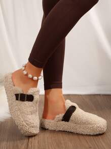 Women's Plush Slip-On Mules With Fluffy Lining, Casual Slip-On Slippers, New Autumn/Winter Padded Outdoor Mules,Furry Shoes - Apricot - View 7