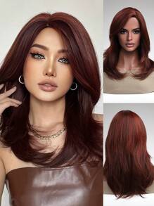 Glamorous Red Wine Wavy Wig - Heat-Resistant Synthetic Hair For Halloween Parties,Christmas Festival Wedding And Cosplay