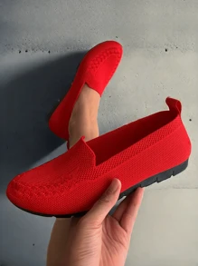 Women's Black Knitted Flat Ballerina Shoes, Hollow Out Breathable Lightweight Comfortable Elegant Sneakers For Casual, Housework, Outdoor, Suitable For Slim, Wide Or Large Feet (Suggest Ordering One Size Up), Random Floral Pattern