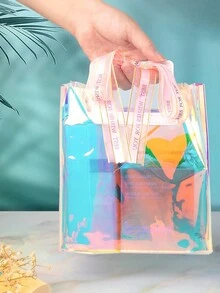1 件全息小礼品袋，透明可重复使用生日礼品袋，适合女士，彩虹色圣诞婚礼礼品袋，带手柄，全息小礼品袋，适合女士、生日、圣诞节、单身派对礼品、购物可重复使用的透明礼品包装袋 - 彩色 - 查看 4