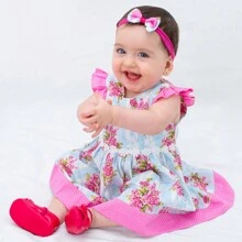 Mundo Nina Kids Baby Girl Dress 100% Cotton Short Sleeve Fresh Summer - 霧霾藍 - 查看 4