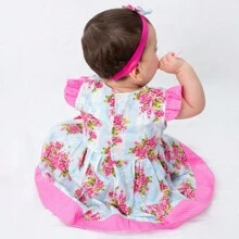 Mundo Nina Kids Baby Girl Dress 100% Cotton Short Sleeve Fresh Summer - 霧霾藍 - 查看 3