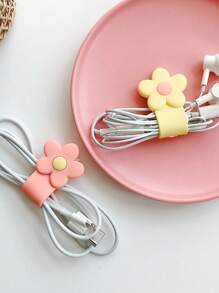 1pc Multicolor Cartoon Flower Shaped PVC Cable Winder, Earphone/Data Cable Organizer, Line Fastener