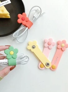 1pc Multicolor Cartoon Flower Shaped PVC Cable Winder, Earphone/Data Cable Organizer, Line Fastener