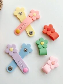1pc Multicolor Cartoon Flower Shaped PVC Cable Winder, Earphone/Data Cable Organizer, Line Fastener