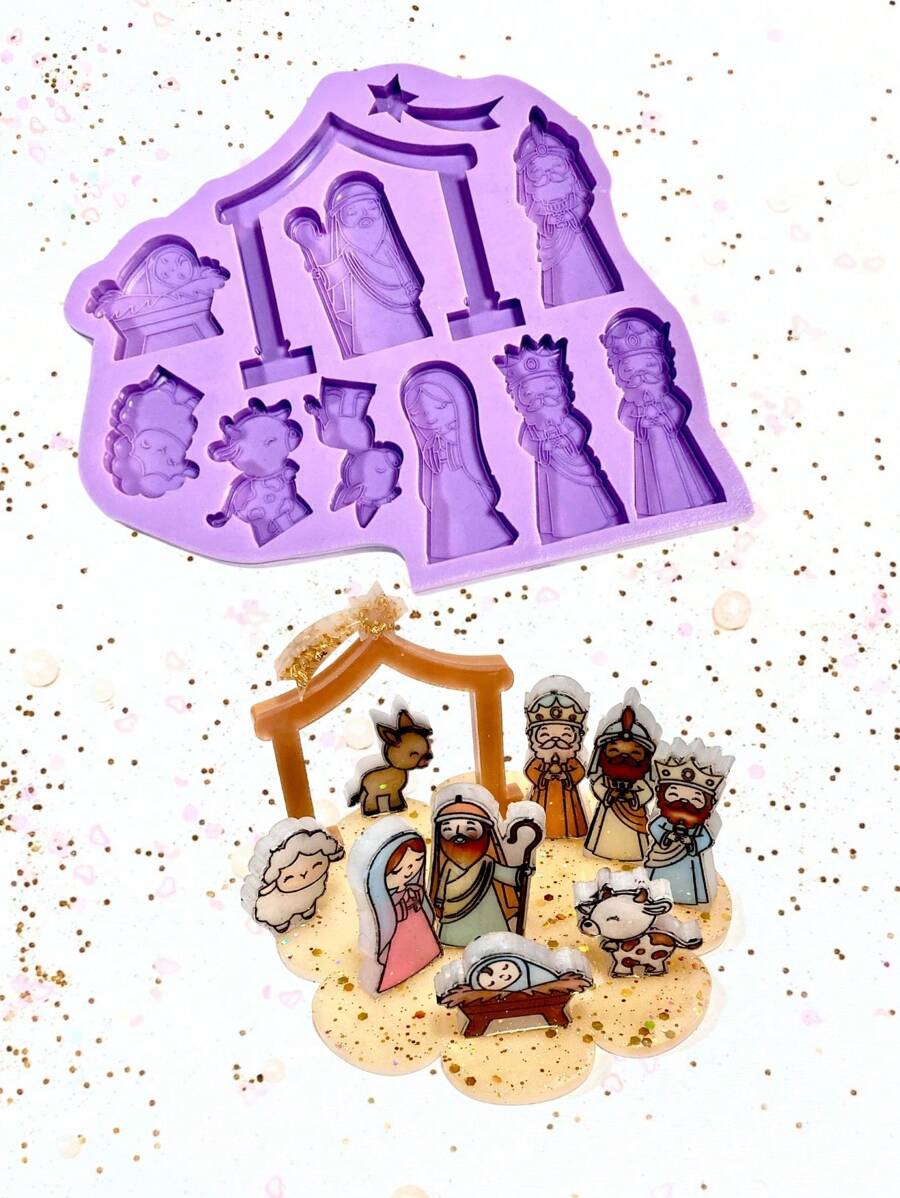 R564 硅胶模具 完整耶稣诞生场景树脂装饰 - 紫色 - 查看 1