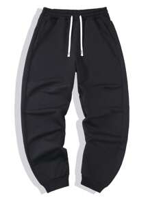 5条装男士纯色经典基础款休闲慢跑运动裤，抽绳腰带，带口袋，裤脚系带，运动裤，适合春秋季户外/跑步等多种场合 - 彩色 - 查看 4