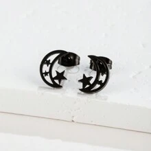1 Pair Of Stainless Steel Delicate Moon Star Earrings For Women Asymmetrical Star Moon Bride Engagement Earrings For Wedding Gifts