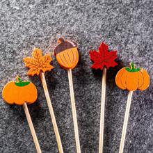 Pumpkin Cocktail Picks 100pcs Autumn Bamboo Toothpicks Decorative Fall Leaf Fruit Sticks Sandwich Appetizer Skewers For Halloween Thanksgiving Fall Party Decorations,Christmas