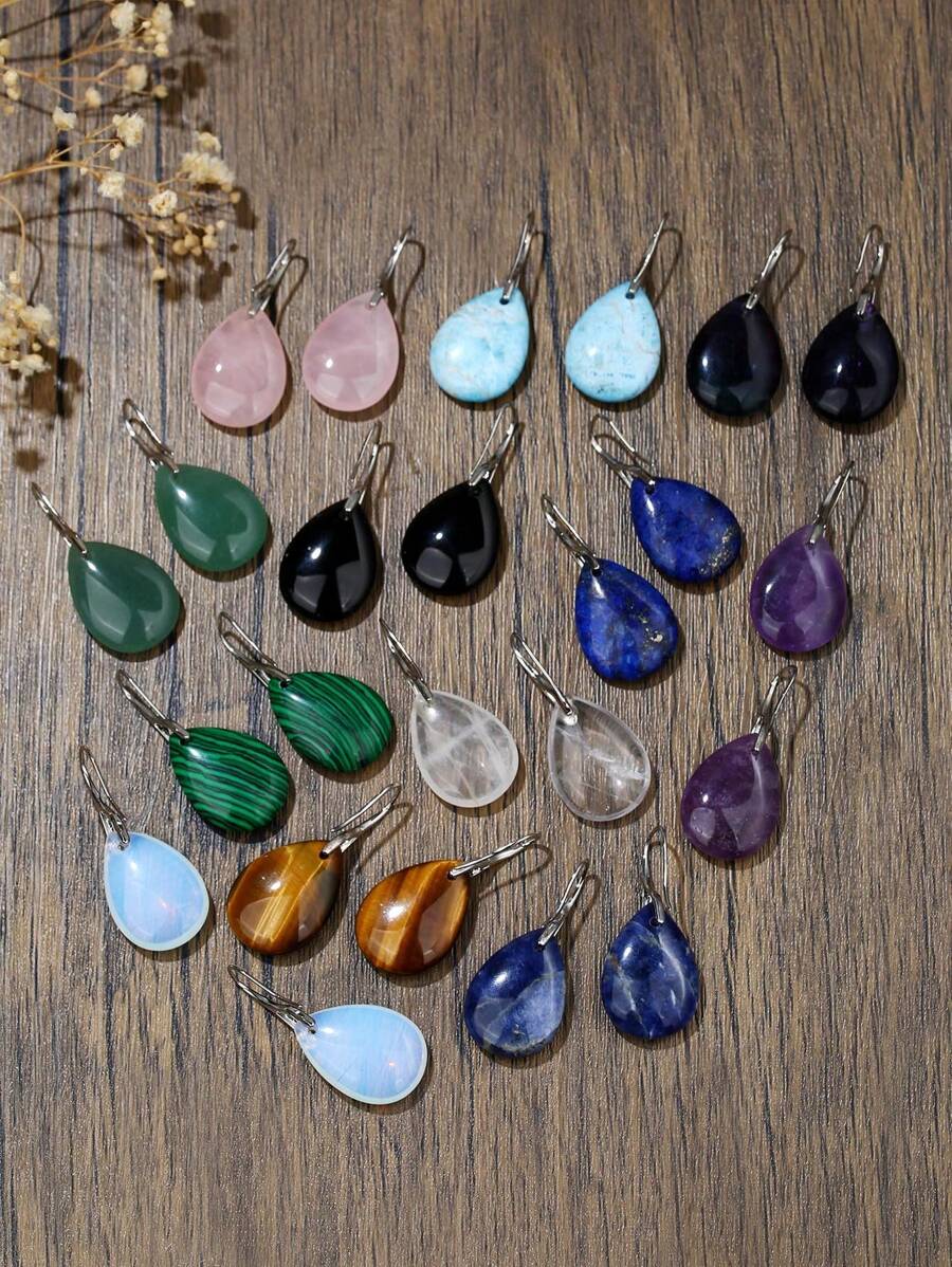 1 cặp/ Bông tai hình giọt nước cá nhân hóa bằng đá tự nhiên dễ thương cho bữa tiệc trung tính Quà tặng trang sức ngày lễ - Hoa tai - Xem 1