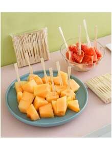 1 包多用途一次性水果叉，竹签，用于水果、蛋糕和甜点，适合家庭和户外使用 - 原木色 - 查看 6