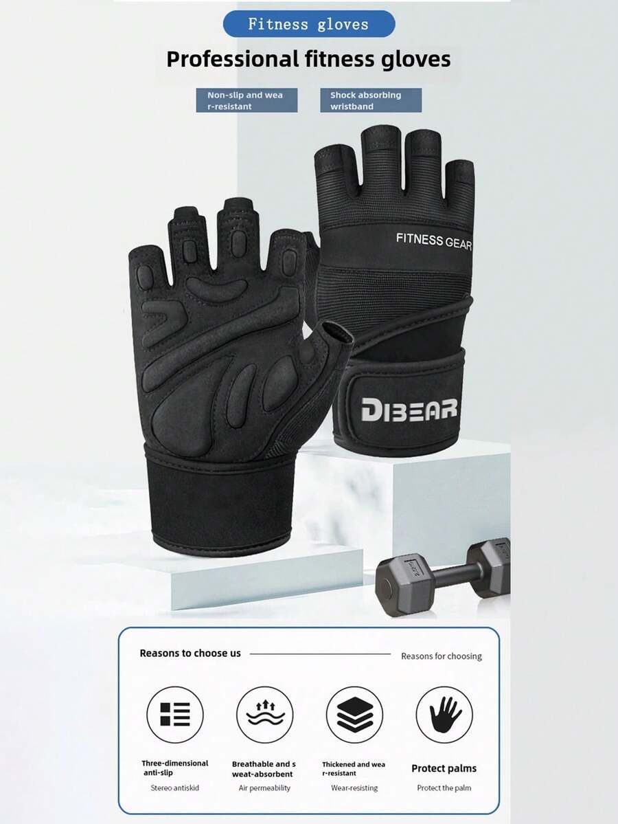 Fitness Weightlifting Gloves Breathable Workout Half Finger Gloves Anti-Slip Dumbbell Gloves Lengthen Wristband Wrist Support - A - View 1