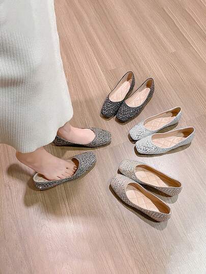 2024 Sommer Mode Slip-On Flats mit Strass Verzierung für Große Größen, bequeme Lässig Loafer