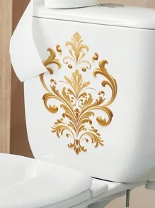 1pc Vintage Floral Pattern Toilet Seat Decal, Bathroom Wall Decoration Sticker Bathroom Decor Summer