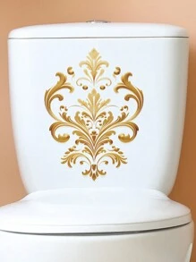 1pc Vintage Floral Pattern Toilet Seat Decal, Bathroom Wall Decoration Sticker Bathroom Decor Summer