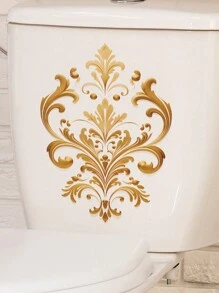 1pc Vintage Floral Pattern Toilet Seat Decal, Bathroom Wall Decoration Sticker Bathroom Decor Summer