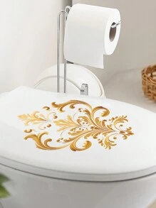 1pc Vintage Floral Pattern Toilet Seat Decal, Bathroom Wall Decoration Sticker Bathroom Decor Summer