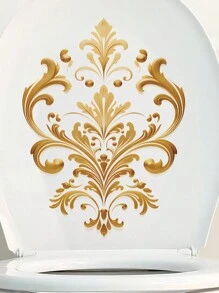 1pc Vintage Floral Pattern Toilet Seat Decal, Bathroom Wall Decoration Sticker Bathroom Decor Summer